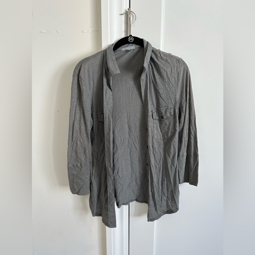 james perce grey button up sweater